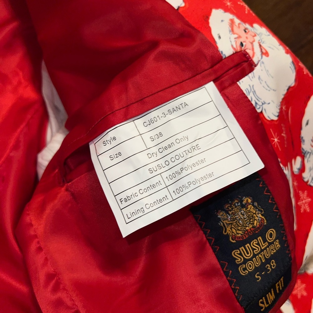 Suslo Couture Red & White Holiday Festive Slim Fit Blazer Sport Jacket Size S-38 - Picture 11 of 12